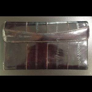 Vintage Eel Skin Checkbook Wallet Burgundy